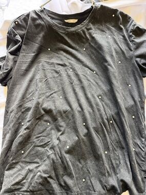 Women's Black Short Sleeve Tee with Stud Detail